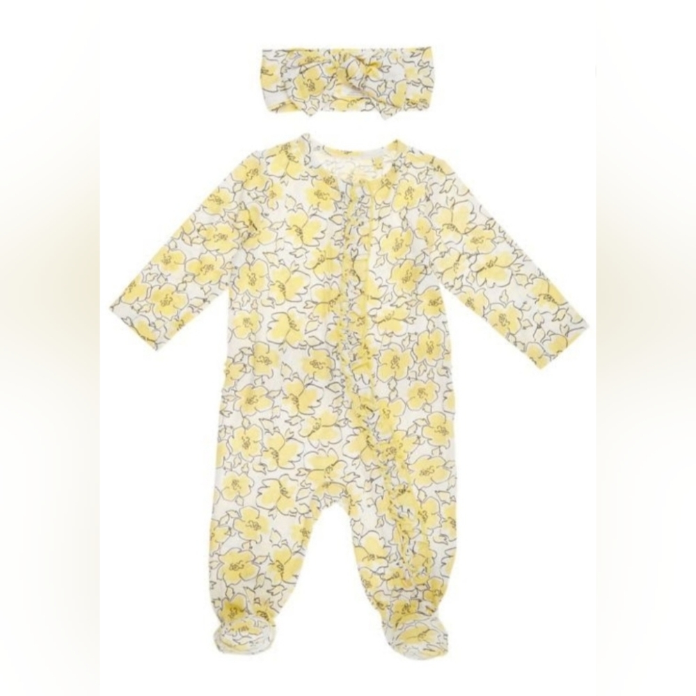 Jessica Simpson 2 - Piece Ruffle Drapey Footie and Headband Set size 3-6mos